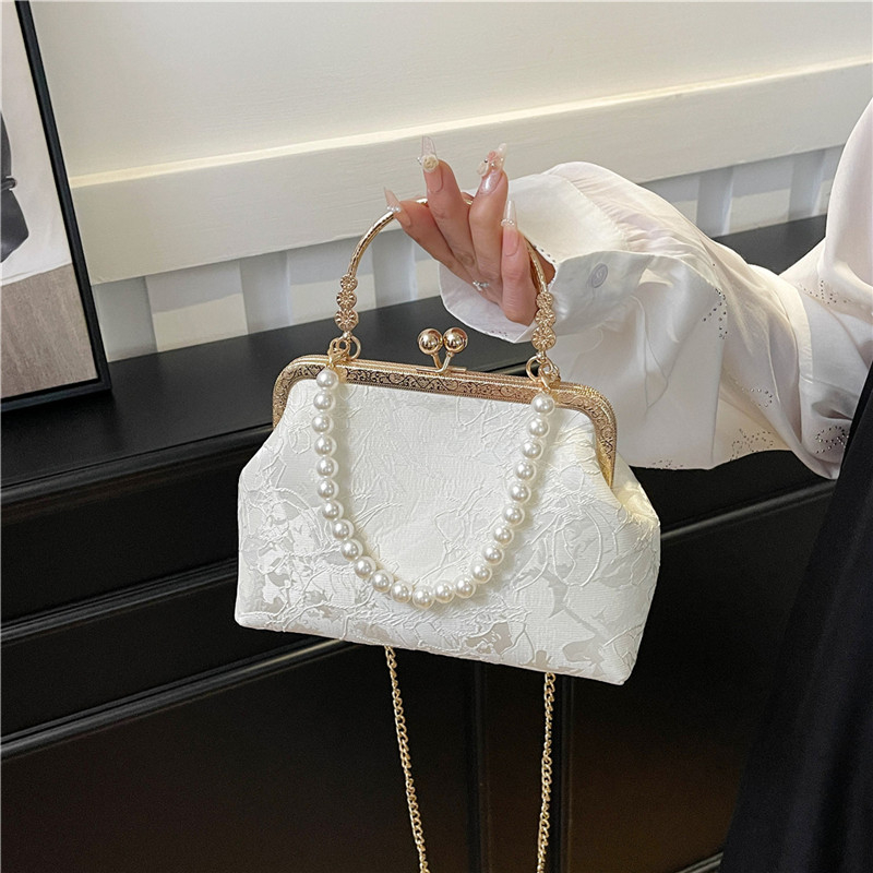 Clutch Bag Evening - วินเทจคลาสสิกลูกไม้กระเป๋ามุกเย็นกระเป๋าเปลือกแต่งงานล็อคกระเป๋าผู้หญิงไหล่C Rossbodyกระเป๋าโซ่กระเป๋าถือสตรีกระเป๋า