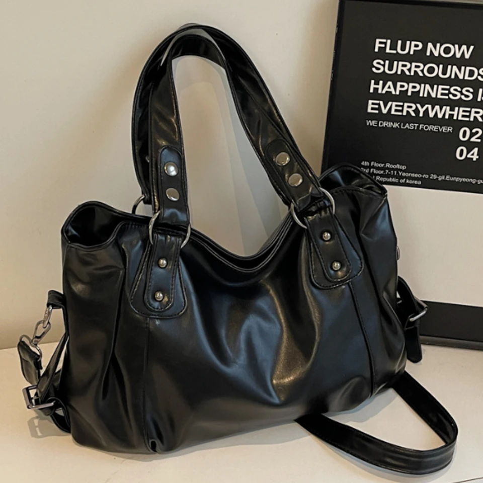 Women Bags For Airport - Retro ยี่ห้อขนาดใหญ่ไหล่กระเป๋าหญิงหรูหราสีทึบคลาสสิก Crossbody กระเป๋าขนาดใหญ่ความจุสไตล์ PU หนัง