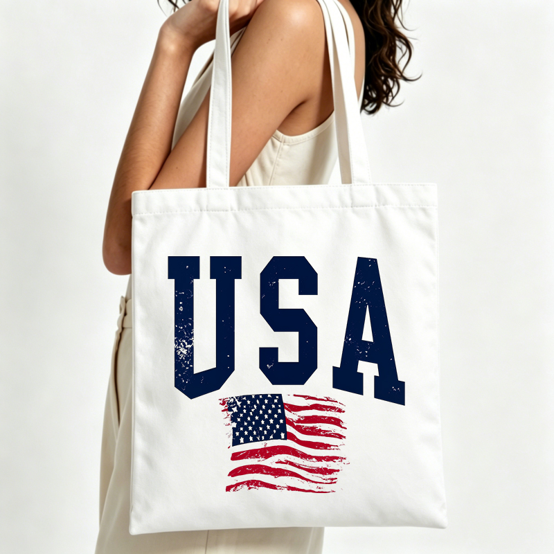Women Bags Usa - กระเป๋าผ้าแคนวาสพิมพ์ลายตัวอักษร USA พร้อมลายธงชาติ เหมาะสำหรับใช้ในชีวิตประจำวันและออกนอกบ้านในช่วงฤดูร้อน