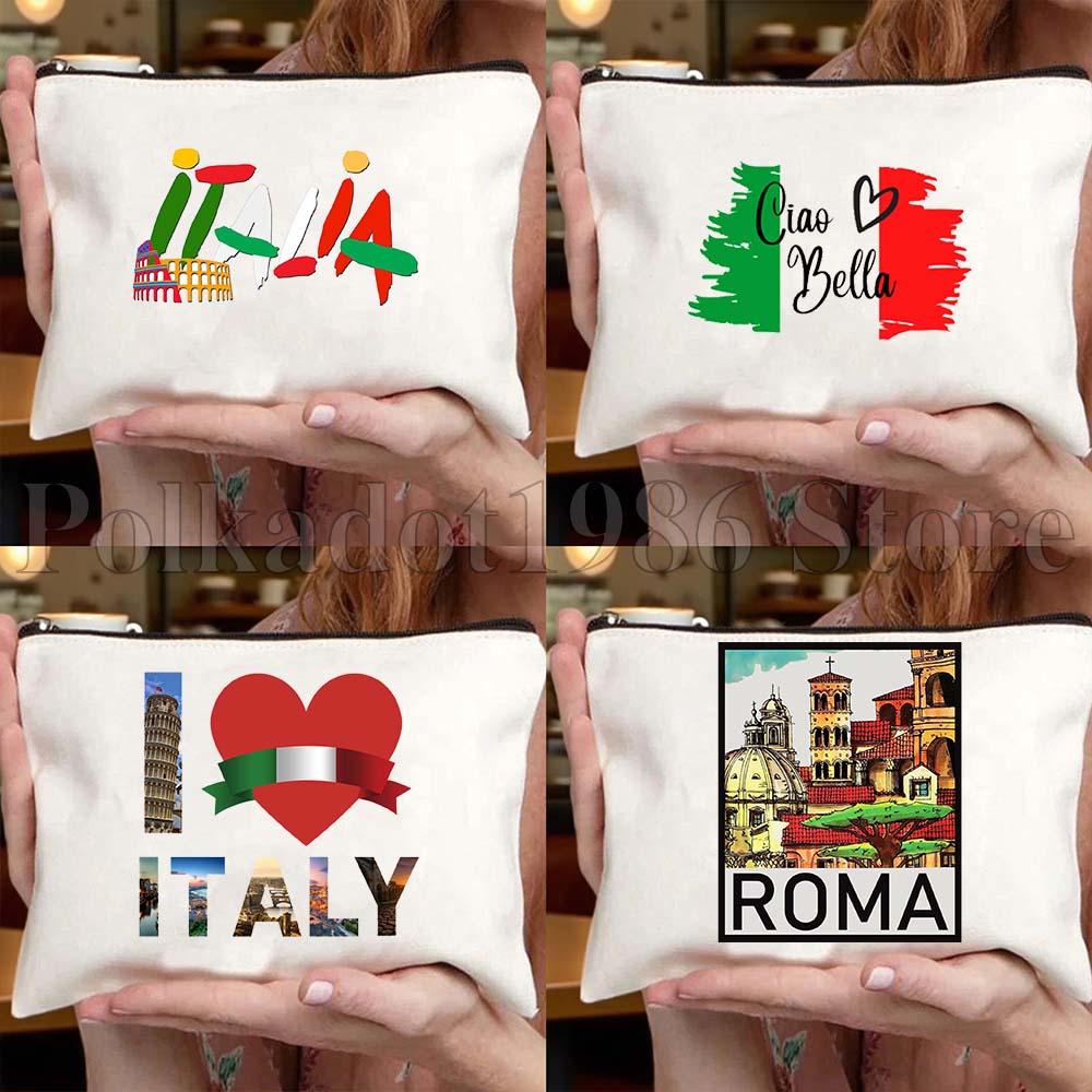 Women Bags Rome - กระเป๋าผ้าแคนวาสลายธงชาติอิตาลี Ciao Bella ลายแผนที่เมืองฟลอเรนซ์ โรม อิตาลี