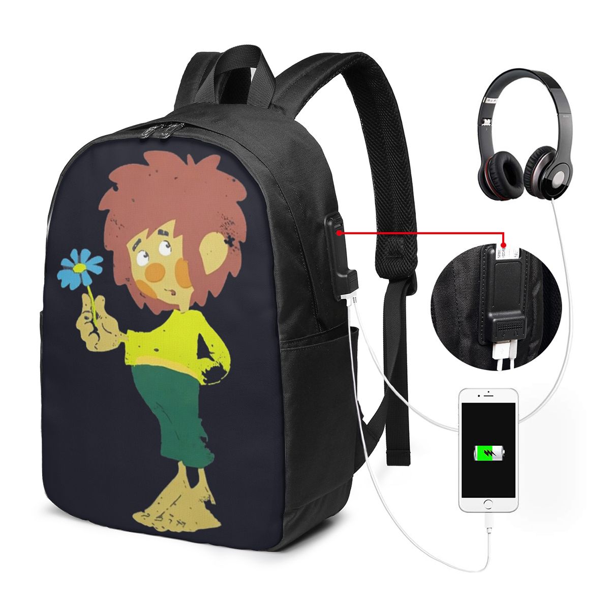 Women'S Bags - Pumuckl Blume - Figur กระเป๋าเป้สะพายหลัง กระเป๋าใส่โน๊ตบุ๊ค