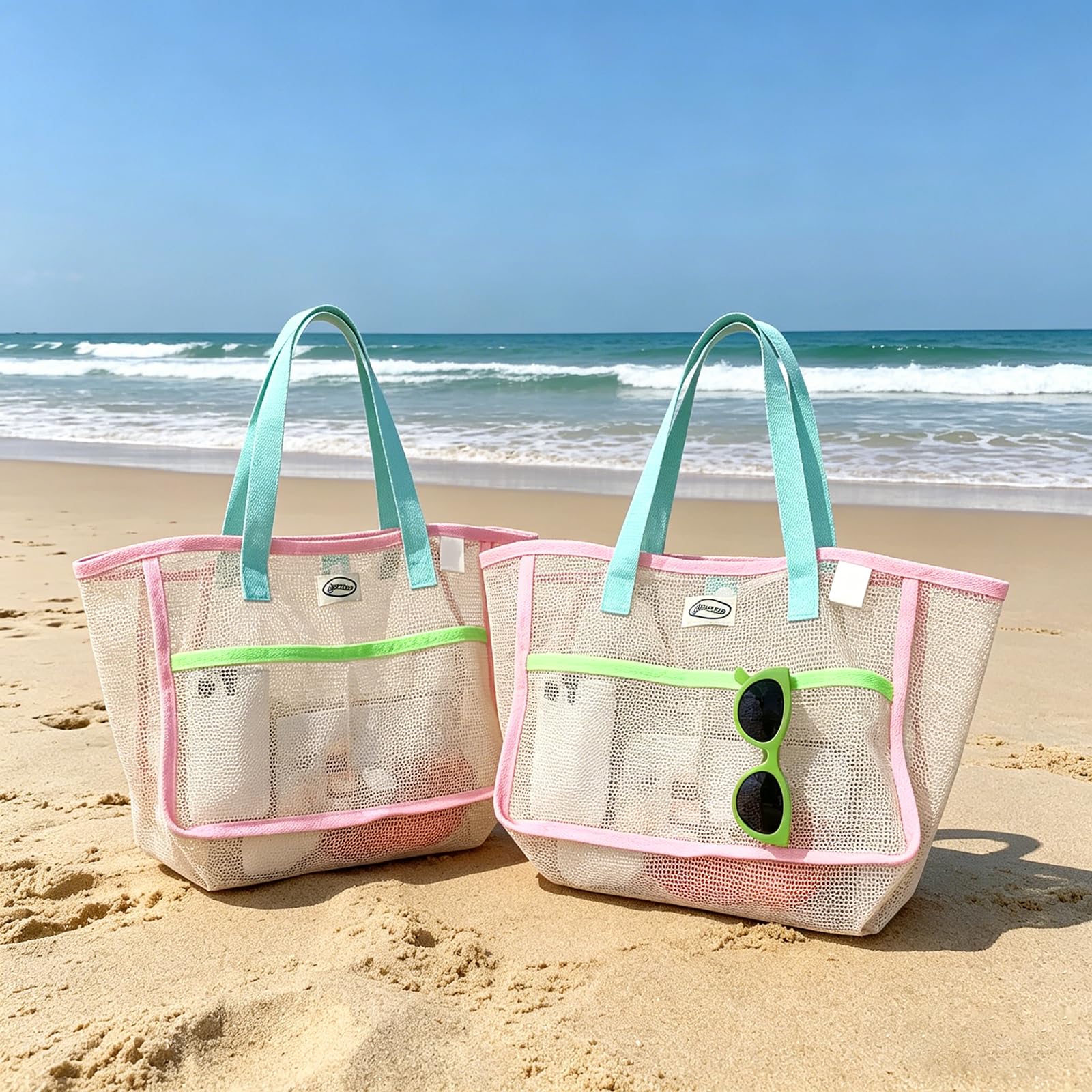 Women Bags Accessories - กระเป๋าชายหาดสำหรับผู้หญิง กระเป๋าตาข่ายพับได้หลากสี กระเป๋าใส่ทราย กระเป๋าเดินทาง กระเป๋าเก็บของสำหรับสระว่ายน้ำ สำหรับอุปกรณ์ชายหาด