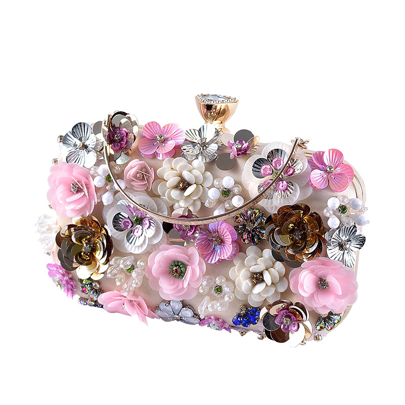 Clutch Bag Evening - กระเป๋าแฟชั่นผู้หญิง ลายดอกไม้ ประดับเพชร ปักลาย กระเป๋าคลัทช์ขนาดเล็ก กระเป๋าถือหรูหราสำหรับสุภาพสตรี