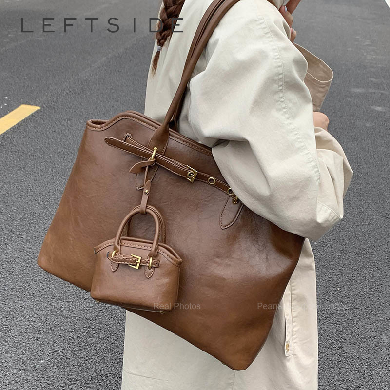 Women Bags For Airport - LEFTSIDE Big PU หนังสั้นไหล่กระเป๋าผู้หญิง 2025 ฤดูหนาว